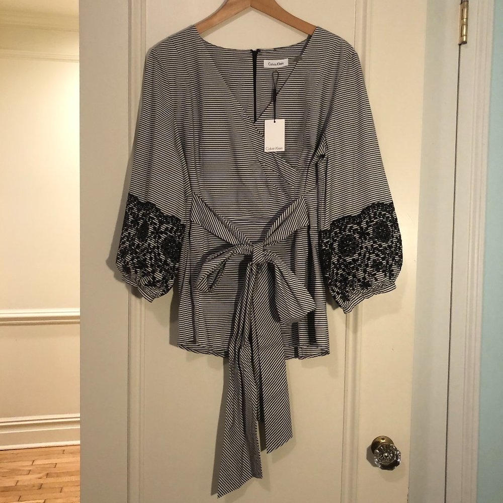 Calvin Klein Blue Stripe Embroidered Blouse